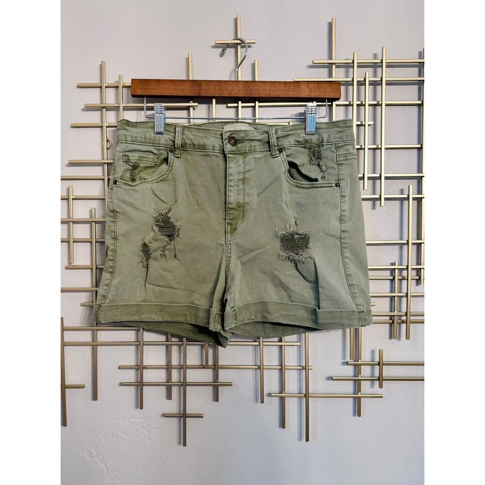 Wax Jean Olive Distressed Denim Shorts Size 1X Cuffed Stretch